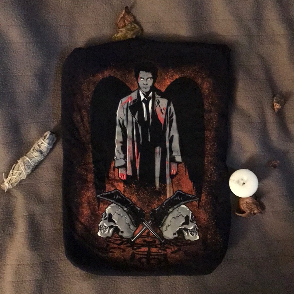 Castiel Supernatural fan art tee from Teefury
